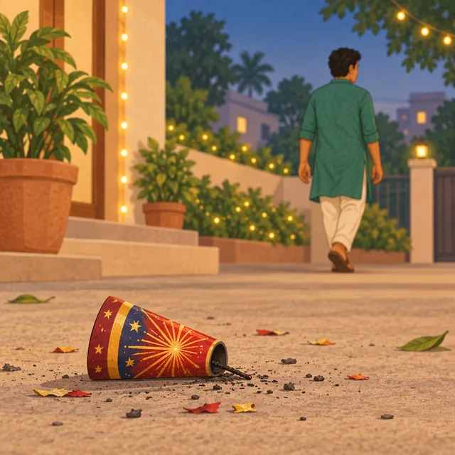 An adult walks away from a failed firework instead of approaching it.